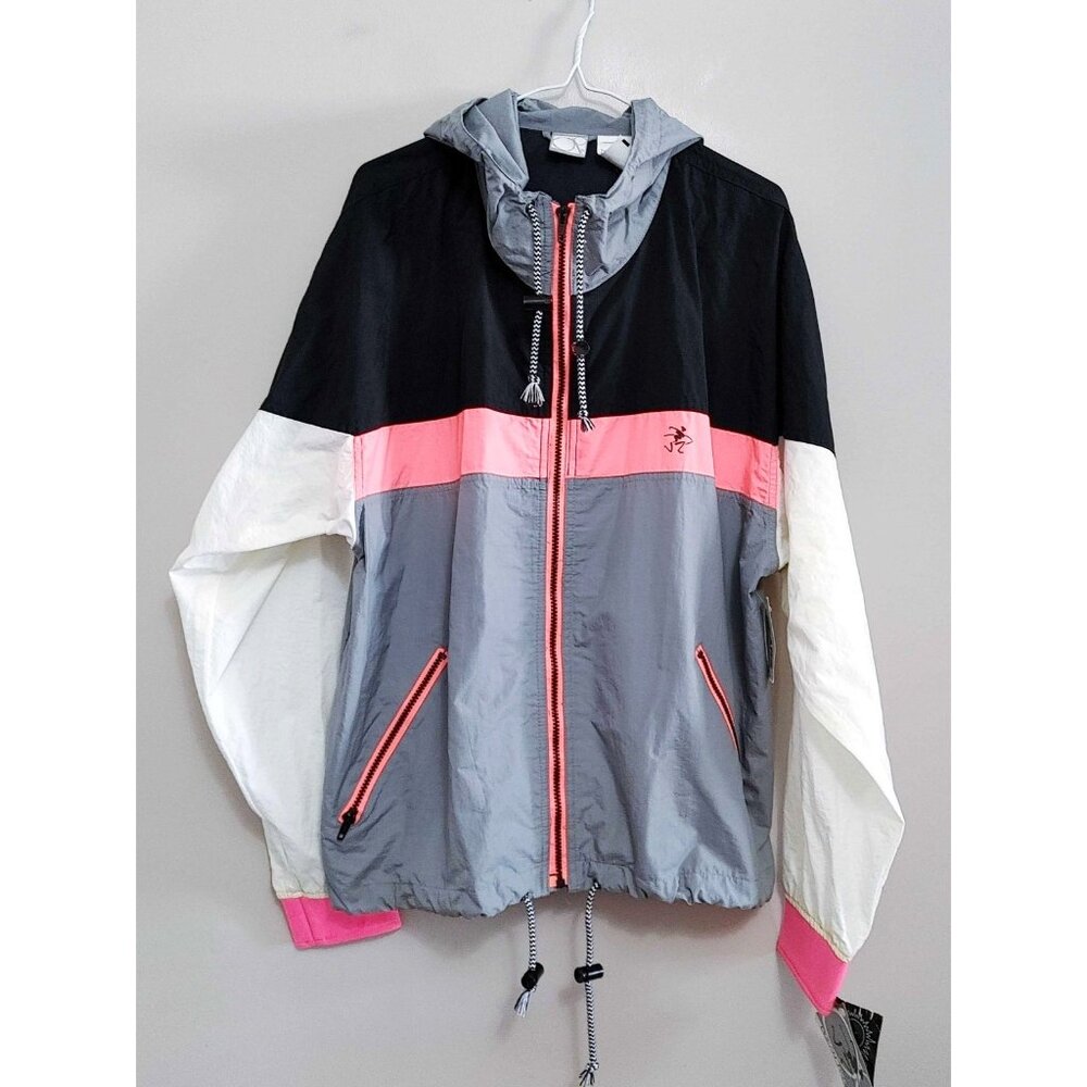 Vintage Ocean Pacific Jacket Men Medium Black Gray Windbreaker Nylon 90s